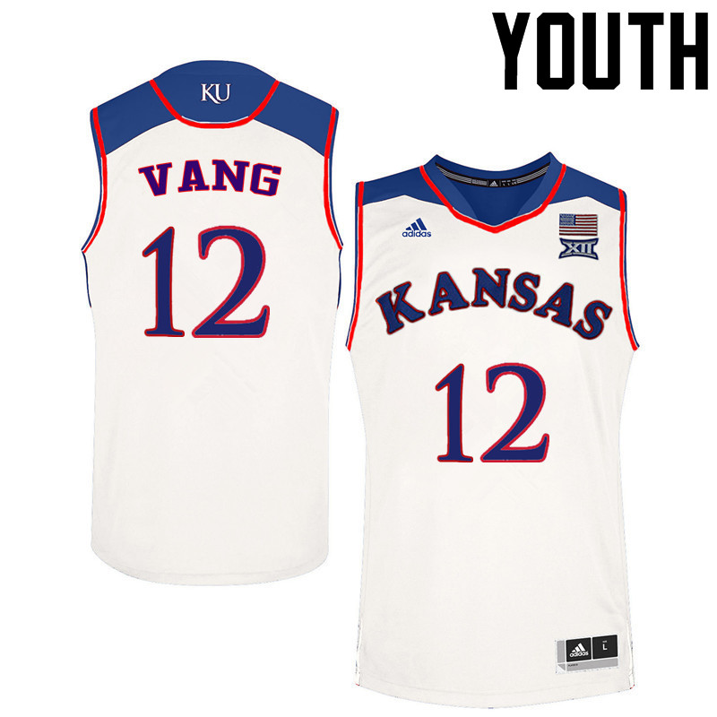 Youth Kansas Jayhawks #12 Tucker Vang College Basketball Jerseys Sale-White - Click Image to Close
